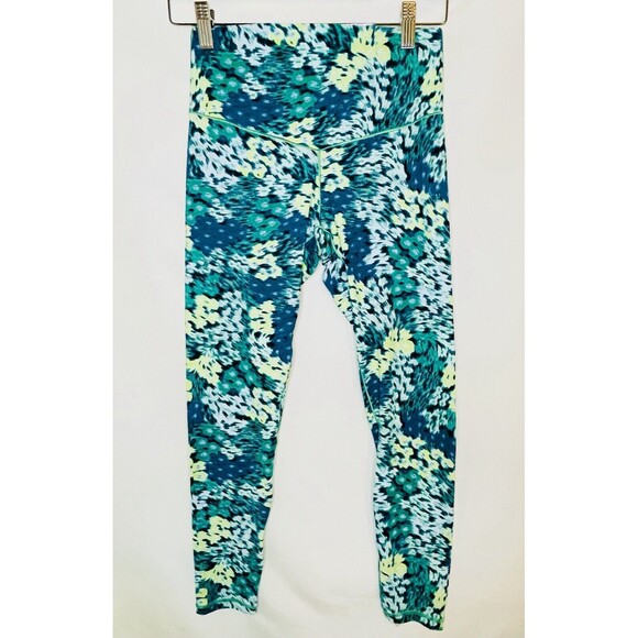 AERIE Real Me Xtra Hold Up 7/8‎ Green Blue Print Leggings MEDIUM NWT - Picture 1 of 7